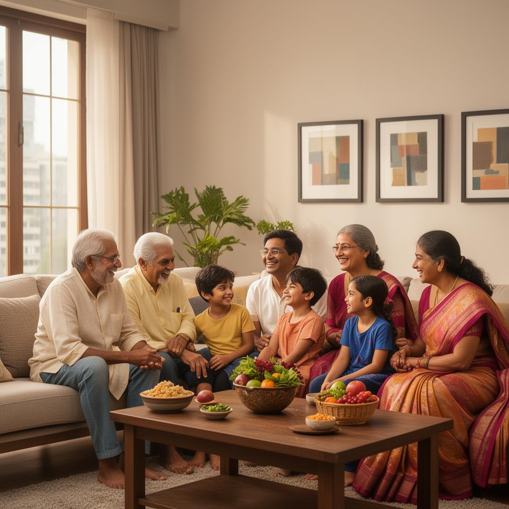 Multi-generational Indian family spending time together at home