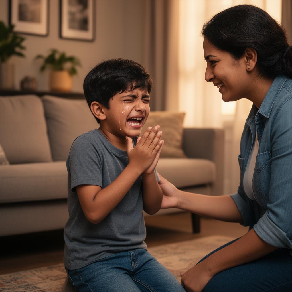Indian child expressing emotions freely with supportive parent